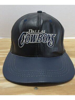 VINTAGE Dallas Cowboys Hat Cap Snapback Genuine Leather NFL 90s USA